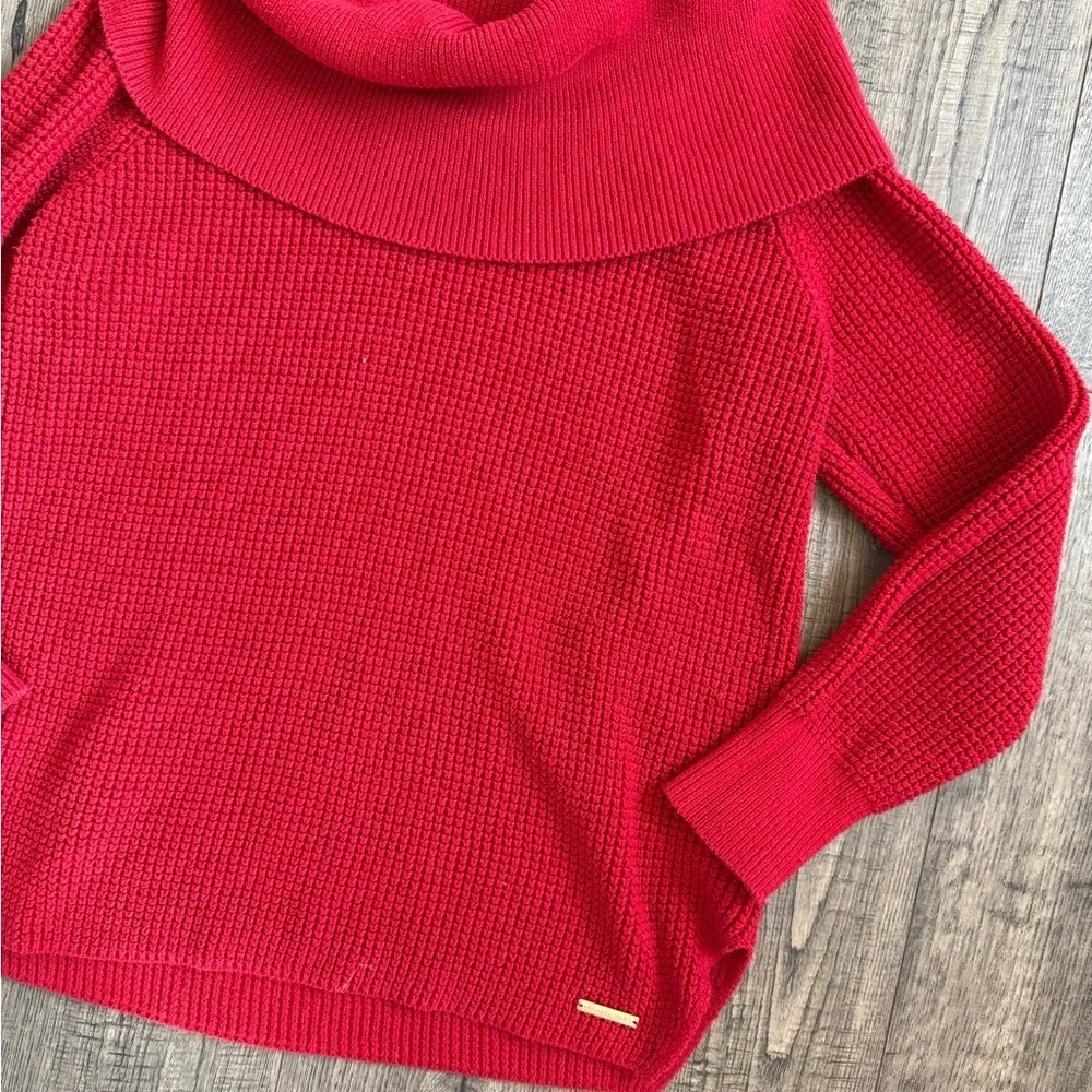 Michael Kors Red Waffle Holiday Cowl Neck Sweater- Size Small